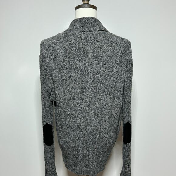 Jos. A. Bank Wool Cardigan Mens Large Gray Shawl Collar Elbow Patches Leather Bu - Picture 4 of 10